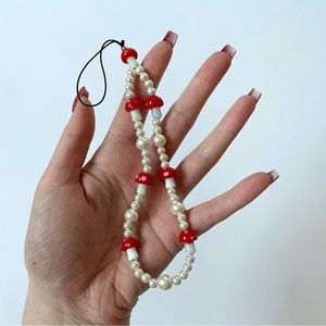 Cottagecore Pearl Toadstool Phone Charm Strap​